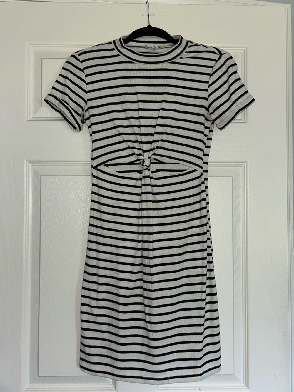 La Hearts Black and White Striped Knot-Front Mini Dress
